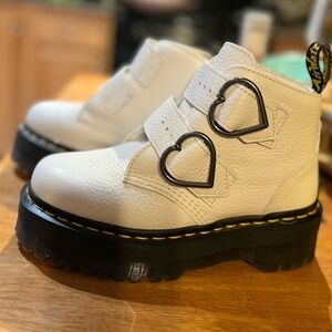 White Doc Martens Platform Boots with Heart Buckles size 6